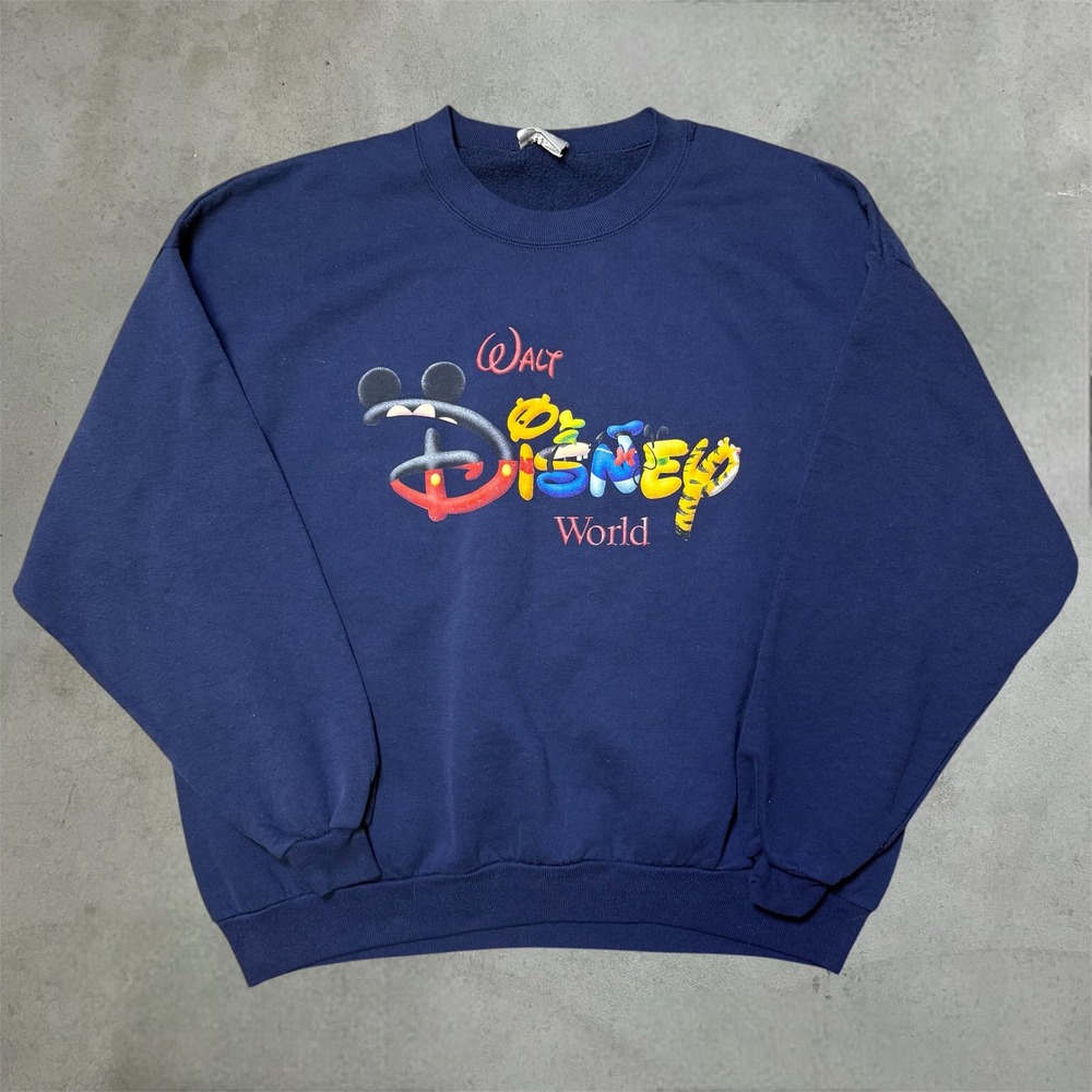 Vintage Walt Disney World Sweatshirt Mens 3XL Navy Blue Character Graphic Logo